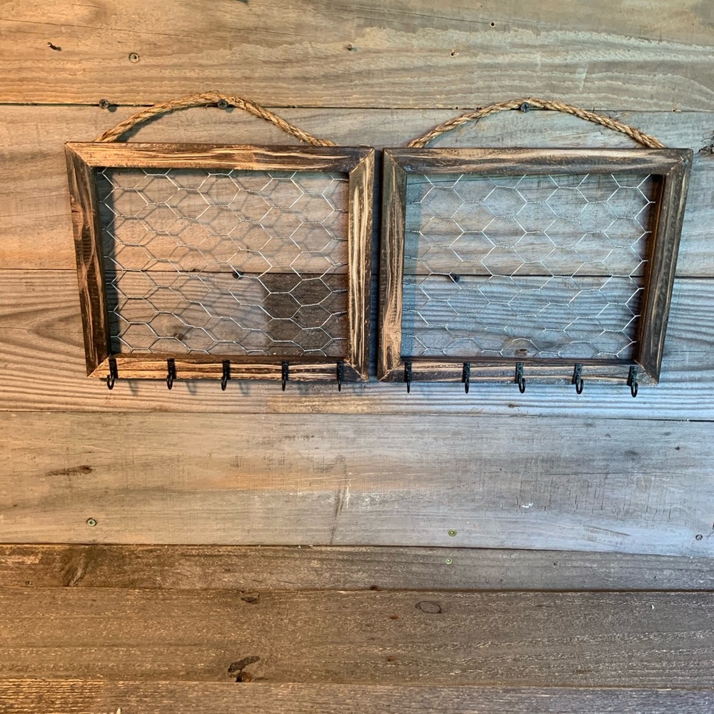 Set Of 2 rustic Jewelry Necklace holder With Hooks